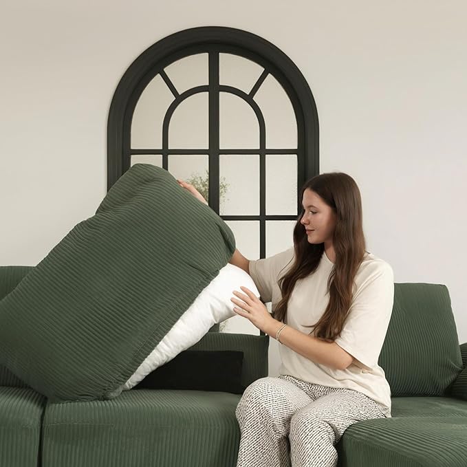 EASE MOOSE Sectional Modular Sofa,Comfty Oversized L Shape Sectional Couch Wide Deep Seat Modular Cloud Couch with Ottoman,Green