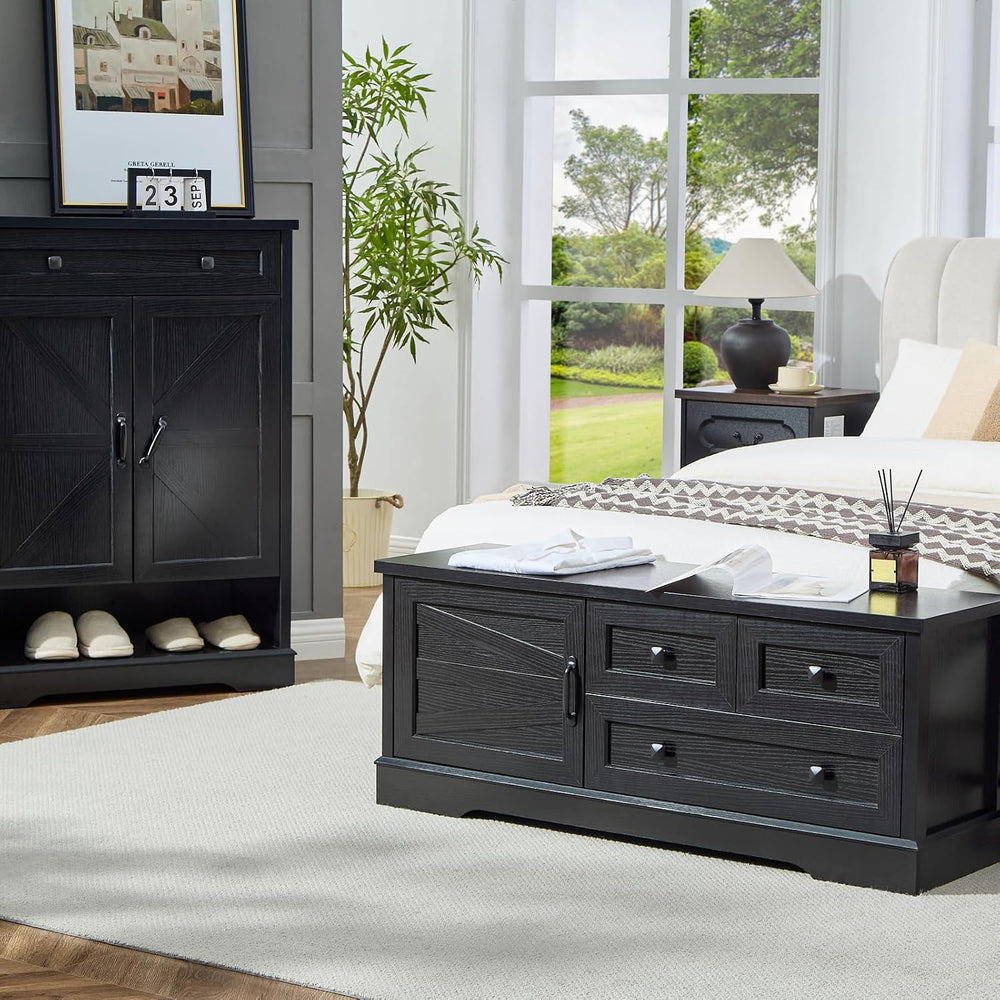 SOOWERY 48 Inch End of Bed Storage Bench, Farmhouse Bed Bench with Drawers an...