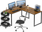 SHW Mission 55 x 60 Inches L-Shape Home Office Computer Desk, Walnut