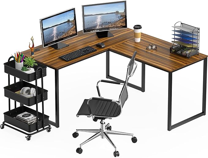 SHW Mission 55 x 60 Inches L-Shape Home Office Computer Desk, Walnut