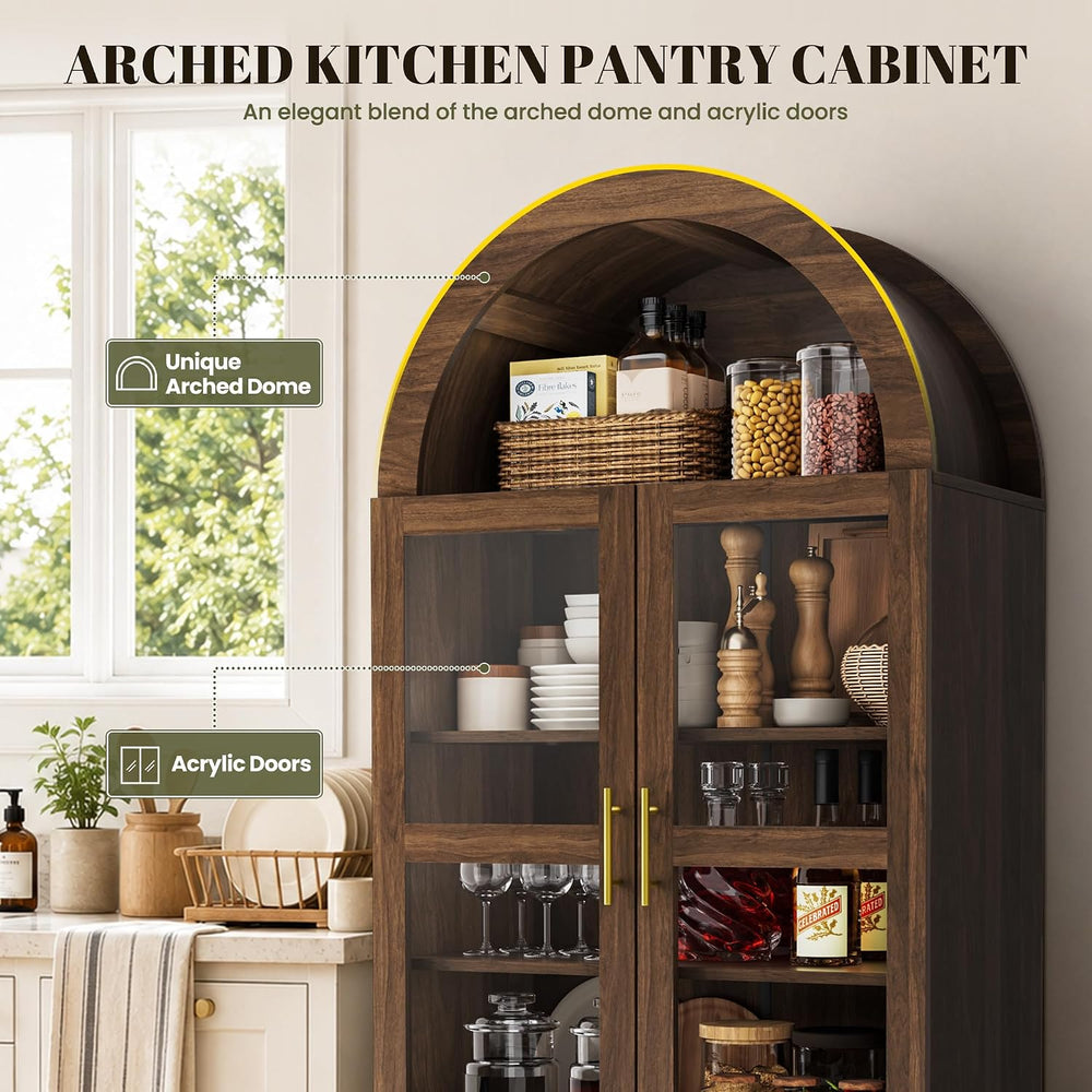 71" Tall Arched Kitchen Pantry Cabinet, Modern Farmhouse Kitchen Storage...