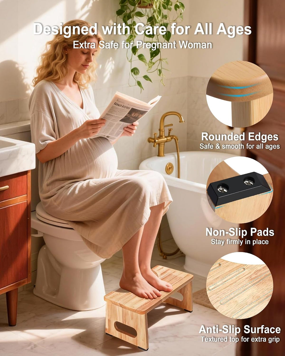 Foldable Toilet Stool, 7 Inch Poop Stool for Bathroom, Bamboo Toilet Potty Sq...