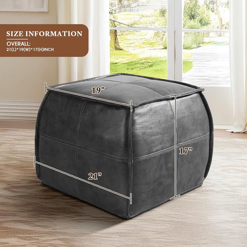 Leather Ottoman,Handmade Stuffed Square Ottoman,Genuine Leather Pouf, Foot Re...