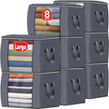 Fab totes 24 Gallons Clothes Storage, Foldable Thick Fabric Blanket Storage Bags, Containers for Organizing Bedroom, Closet, Clothing, Comforter, Organization with Handle (8 Pack,Grey)