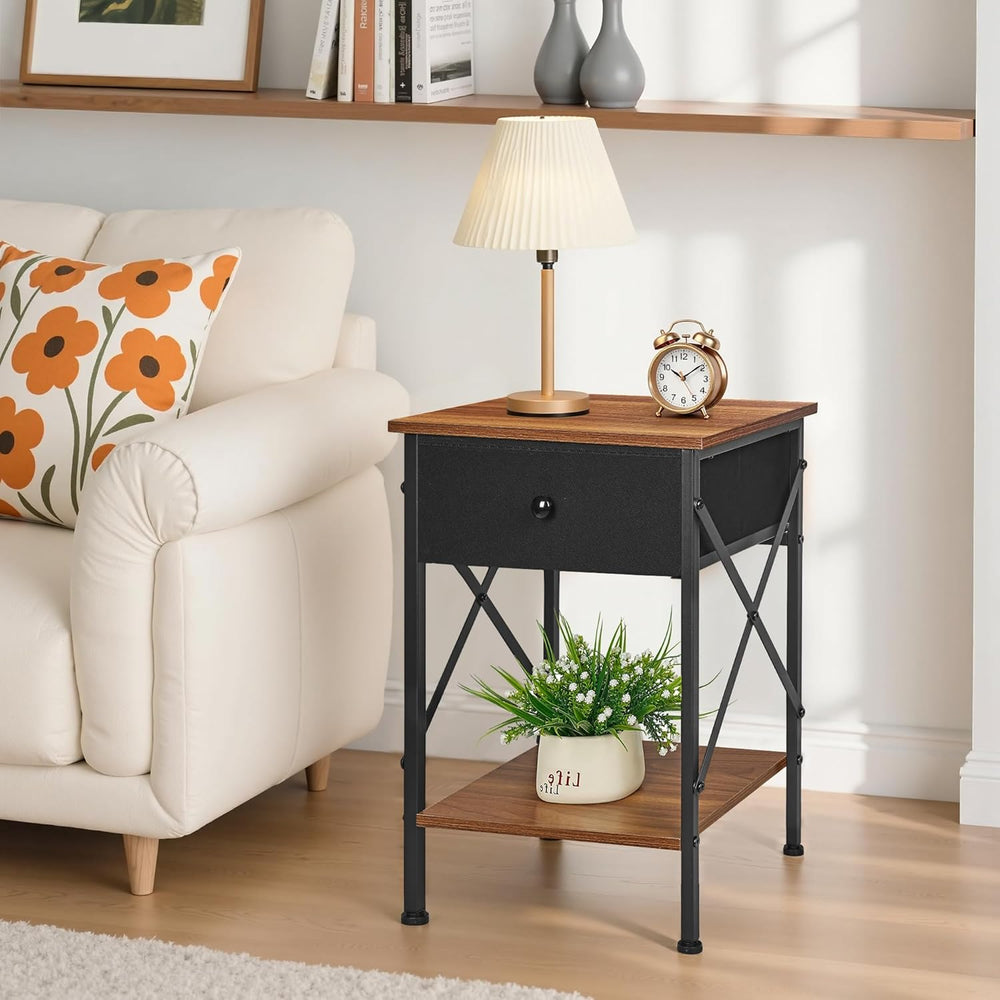 VECELO Nightstand Set of 2, X-Design End Side Table with Fabric Storage Drawe...