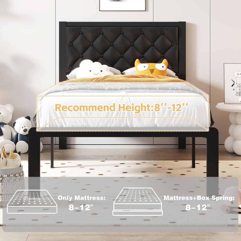 Fluest Twin Bed Frame with Headboard PU Leather Upholstered Bed Frame Platfor...