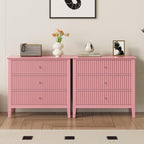 RoyalCraft Fluted 32 inch Wide Nightstand Set of 2, Large Pink Nightstand with 3 Drawer, Modern End Table, Wood Beside Table for Home and Office