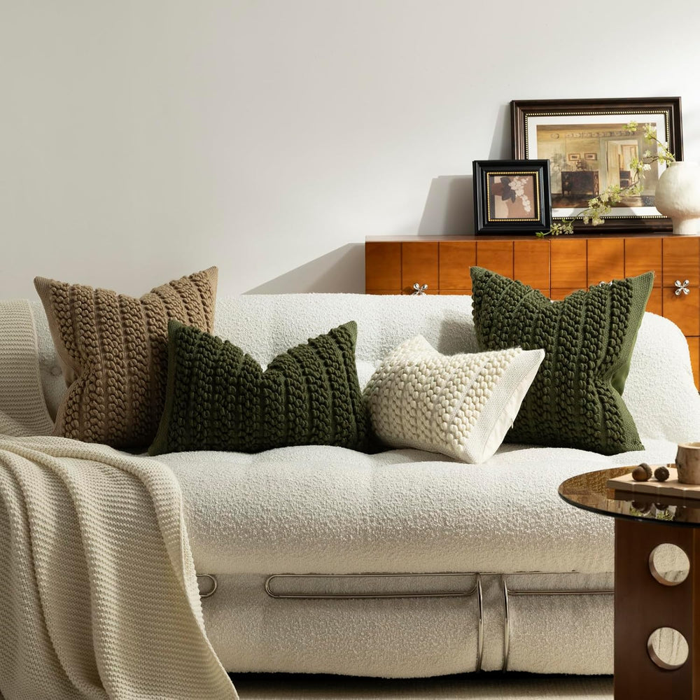 DEZENE Wool Boucle Lumbar Pillow Cover Premium Chic Accents Rectangular Textu...