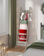 Blanket Ladder for Living Room, Decorative Quilt Rack with 4 Removable Hooks, 6-Tier Farmhouse Ladder Holder Shelf Organizer for Bedroom, Greige and Black BR31505B