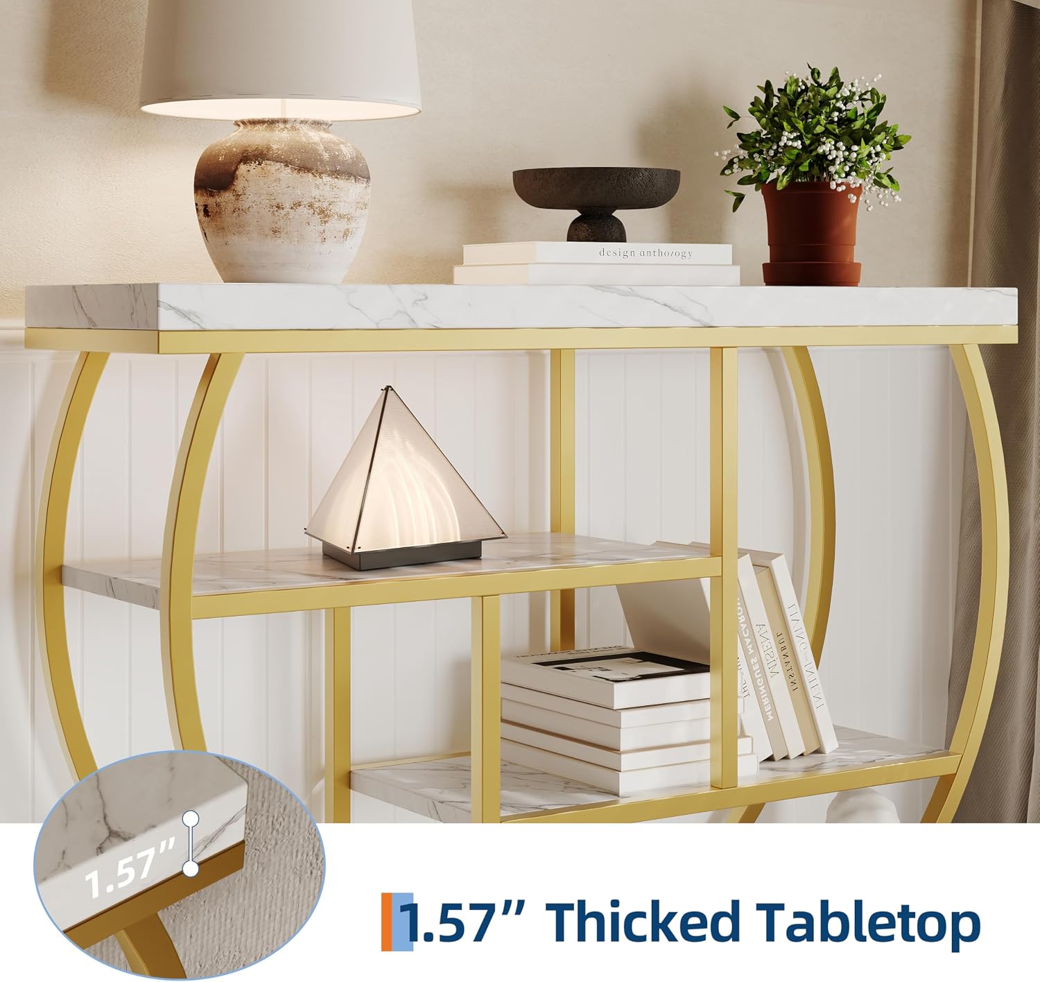Garvee Entryway Table with Storage, Industrial 4-Tier Narrow Console Table Behind Couch with Half-Circle Base & Storage Shelves for Living Room, Hallway, Foyer