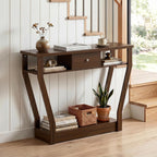 Giantex 43" Modern Console Table with Drawer & Storage Shelf, Walnut | Narrow Entryway Table w/Geometric Angled-Leg Design, Mid-Century Behind Couch Sofa Table for Living Room, Hallway, Entrance