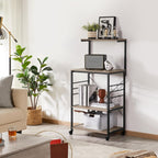 Yaheetech 4-Tier Rolling Bakers Rack,Microwave Stand Kitchen Cart,Gray | Kitchen Bakers Rack on Wheels with 6 S-Side Hooks and Adjustable Feet, Utility Storage Shelf