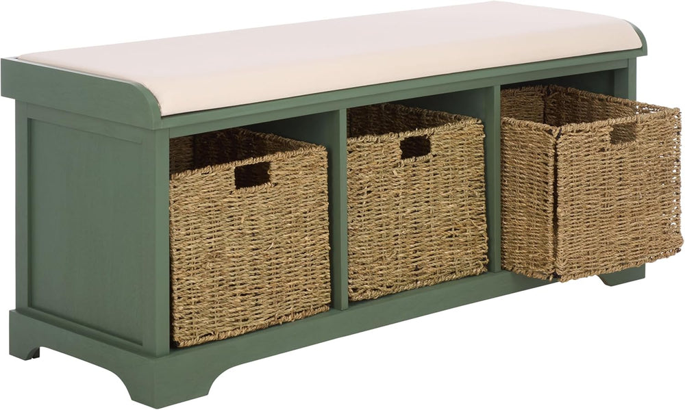 SAFAVIEH Furniture - Lonan Storage Bench - Dusty Green - Solid Wood - Farmhou...