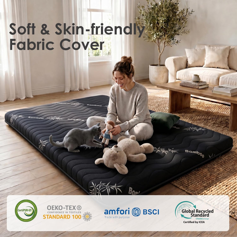 Japanese Floor Futon Mattress, 3.5" Thick Viscose Derived from Bamboo, T...