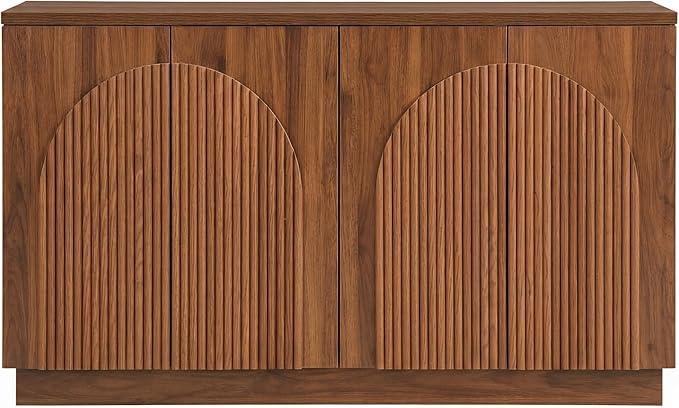 Yechen Fluted Walnut TV Stand with Arched Reeded Design Doors, Modern Entertainment Center with Storage for Up to 98", TV Media Console, TV Cabinet for Living Room, Bedroom(2 PCS)