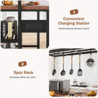 IDEALHOUSE 47" Kitchen Island with Electrical Outlets - Rolling Microwave Stand with 3-Tier Shelves, 5 Hooks & 400lb Capacity (Black & Wood)
