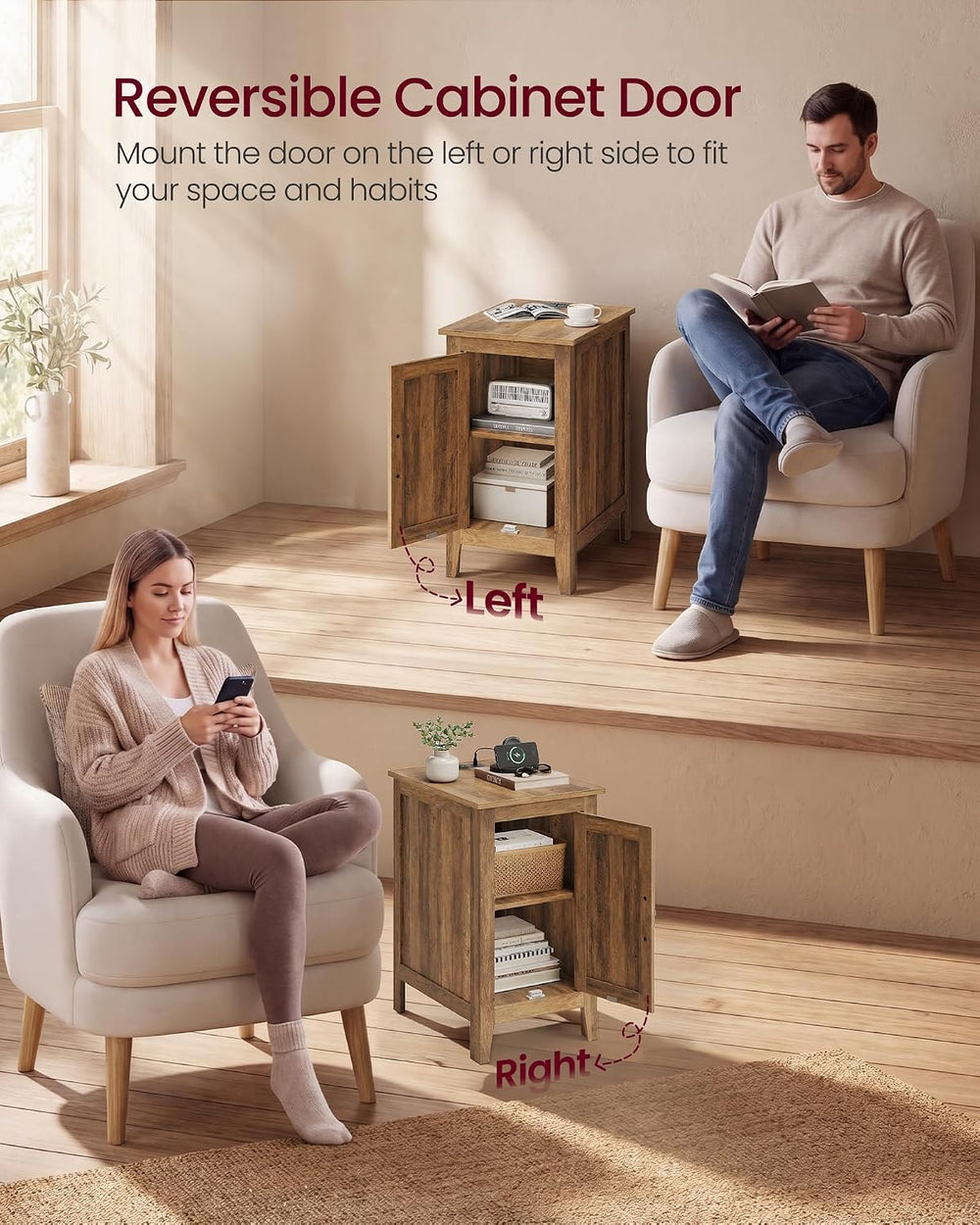 VASAGLE LIRY Collection - End Table with Charging Station, Side Table with St...