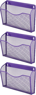 EASEPRES 3 Single Pocket Mesh Hanging File Organizer, Vertical Wall Mounted Magazine File Holder, Mount Basket Mail Paper Document Folder Organizing for Office, Home and School, Purple
