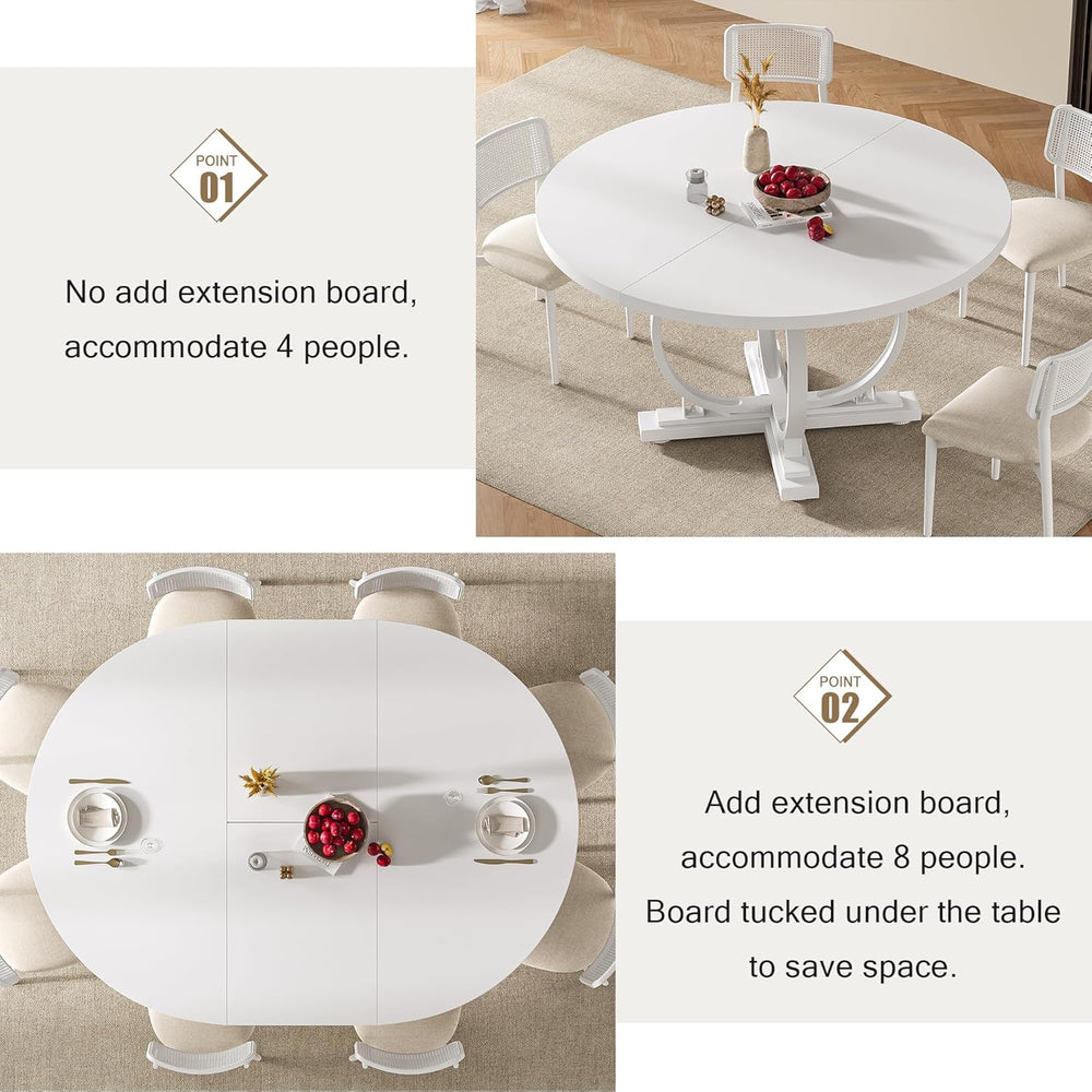 Einhomn 59" Extendable Round Dining Table for 4-6, Modern Oval Kitchen T...