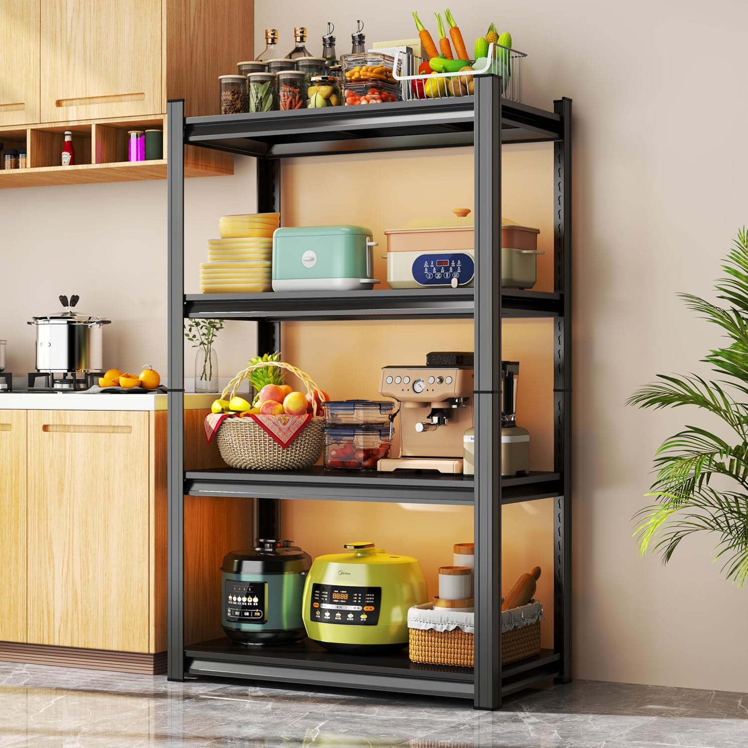 Storage Shelves, Garage Metal Shelving Unit, Adjustable, Double-Layer Column with Reinforced Ribs, Heavy-Duty, Capable of Bearing 2400 lbs, Suitable for Garage, Warehouse, Kitchen Storage