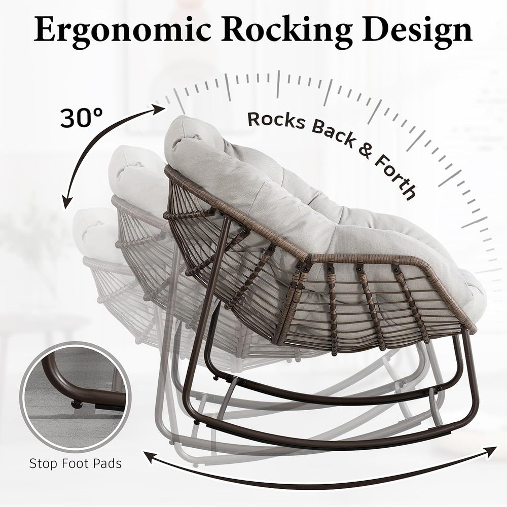 Large Indoor Outdoor Rocking Chair, Oversized Rocking Papasan Chair with Thic...
