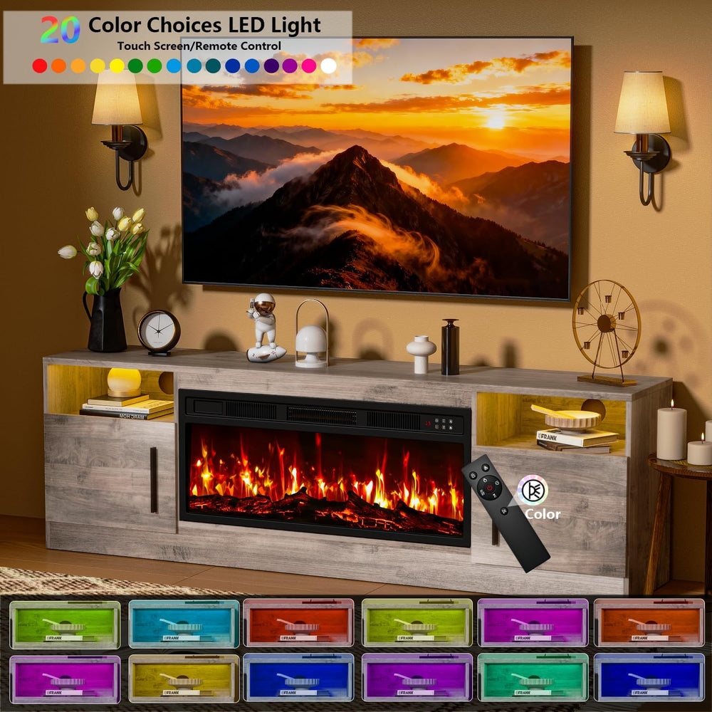 PRETZI Fireplace TV Stand with 36" Fireplace Up to 80" TVs for Livi...