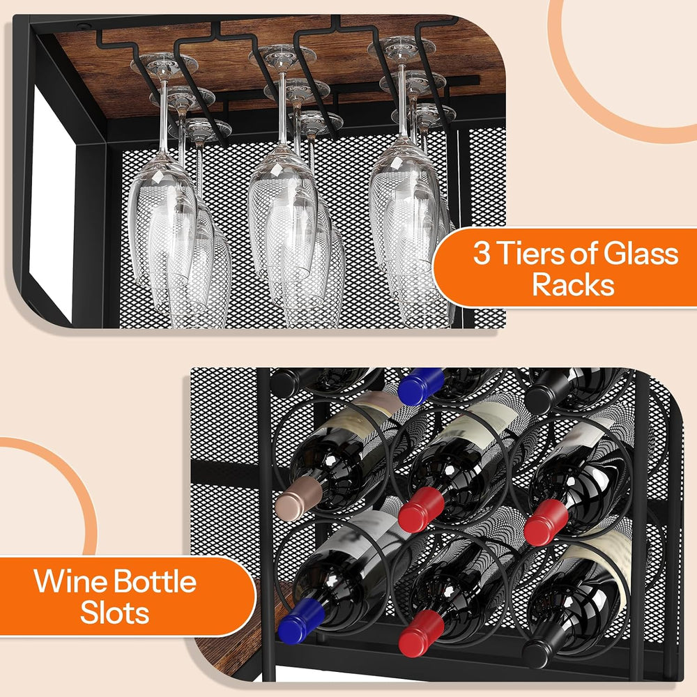 HOOBRO Home Bar Unit, L-Shaped Bar Table with Glasses Holder & 4-Tier She...