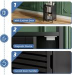 HITNET Bamboo Floor Cabinet, Small Bathroom Cabinet Floor Standing, 4 Tier Narrow Side Storage Cabinet, Space Saving Kitchen Cupboard with Single Door, Black