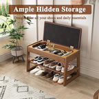 Shoe Rack Bench Seat Rubberwood 2-Tier Wooden Storage Bench 550lbs Compact Mid-Century Modern Design for Entryway, Hallway, Closet, Front Door Entrance, Foyer