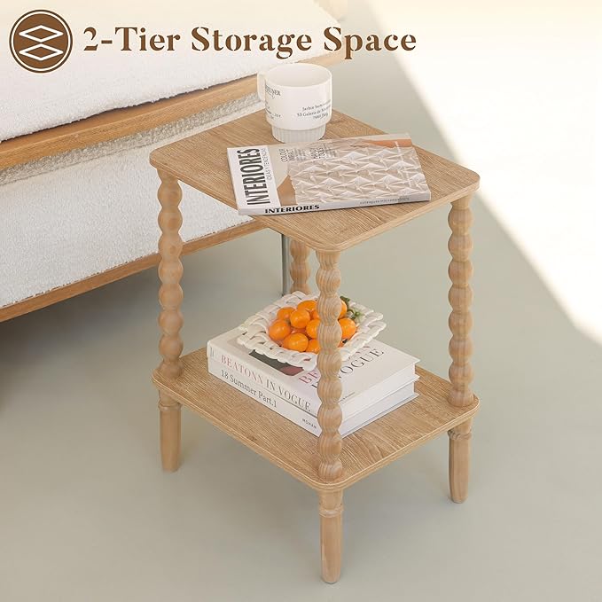 Small End Table, Couch Side Table with 2-Tier Storage Shelf, Wood Coffee Tabl...