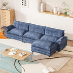 Furniwell 119" Modular Couch 3-Seat Sofa with Reversible Ottoman, Cloud Couch L Shaped Sofa with Deep Seat, Chenille Sectional Couches for Living Room