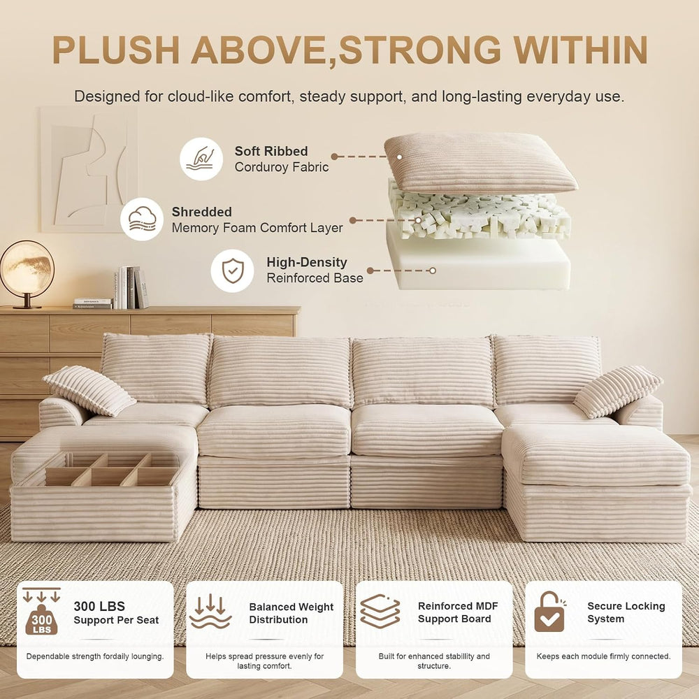 142" Upgraded Couch with Storage, Modular Sectional Couches for Living R...