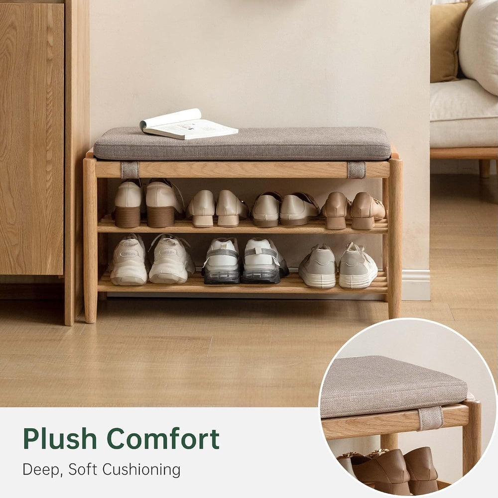 YESWOOD Solid Wood Shoe Bench Assembled, Shoe Rack Bench with Cushion for Ent...