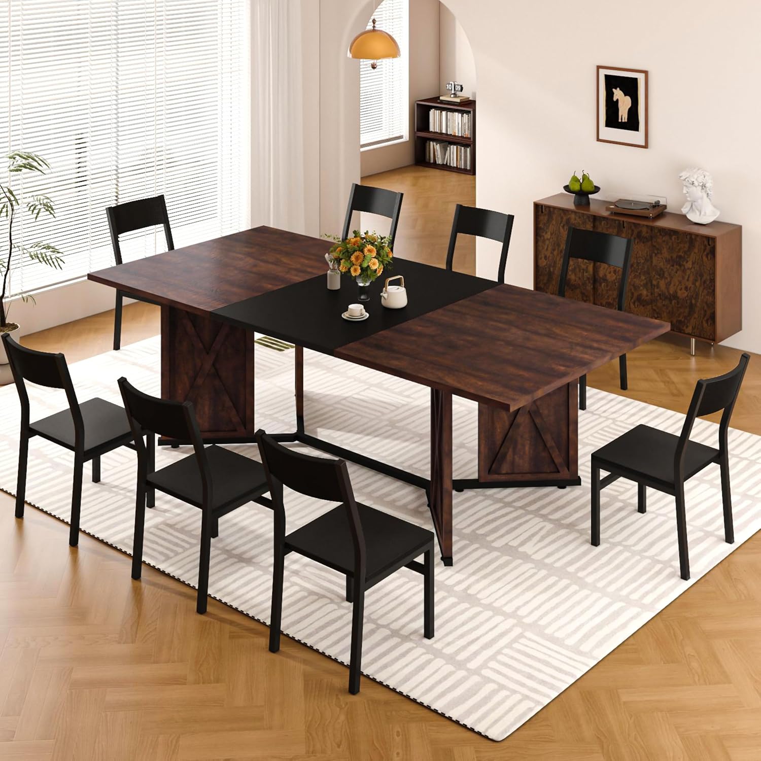 78.7 Inch Dining Table for 8 People, Large Rectangular Farmhouse Kitchen Table with Waterproof Wood Tabletop and Adjustable Leg for Kitchen Dining Room, Brown