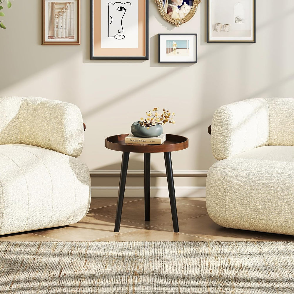 Giantex Round End Table, Mid Century Modern Side Table with Wooden Tray &...