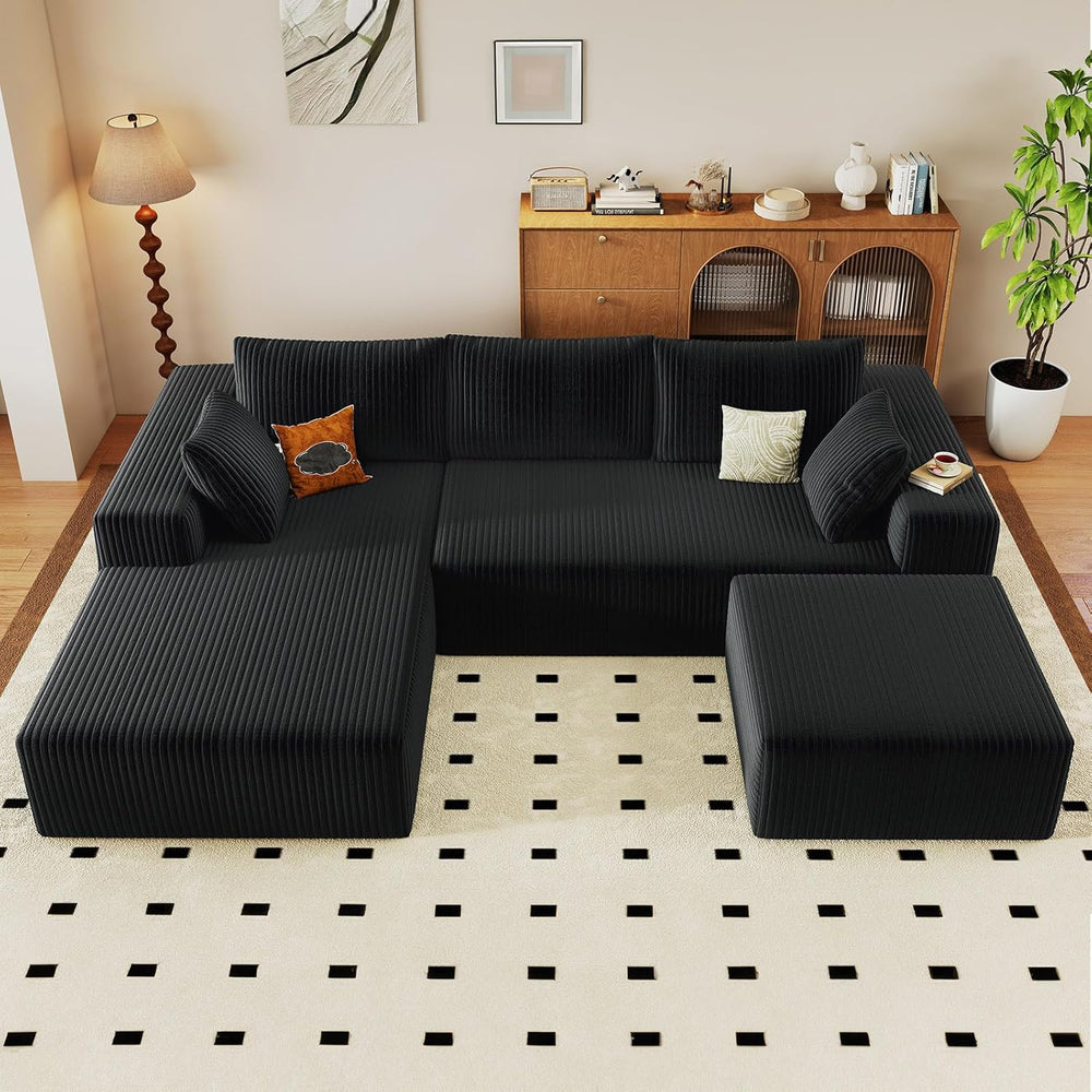 96" Cloud Sectional Couch with U-Shaped Chaise, Corduroy Sectional Sofa ...
