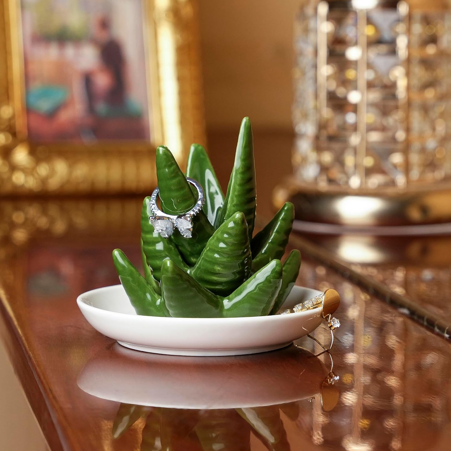 Aloe Ring Holder Ceramic Ring Dish, Jewelry Holder Dish Trinket Tray For Rings Earrings Trinkets Organizer, Christmas Birthday Bridesmaid Gifts for Women