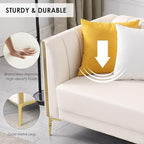 FOTOSOK White Leather Couch Sofa, Office Couches 78'' Apartment Faux Leather Sofa with 2 Throw Pillows & Gold Metal Legs, Waterproof 3 Seater Couches for Small Living Room, Luxury Cloud Sofa