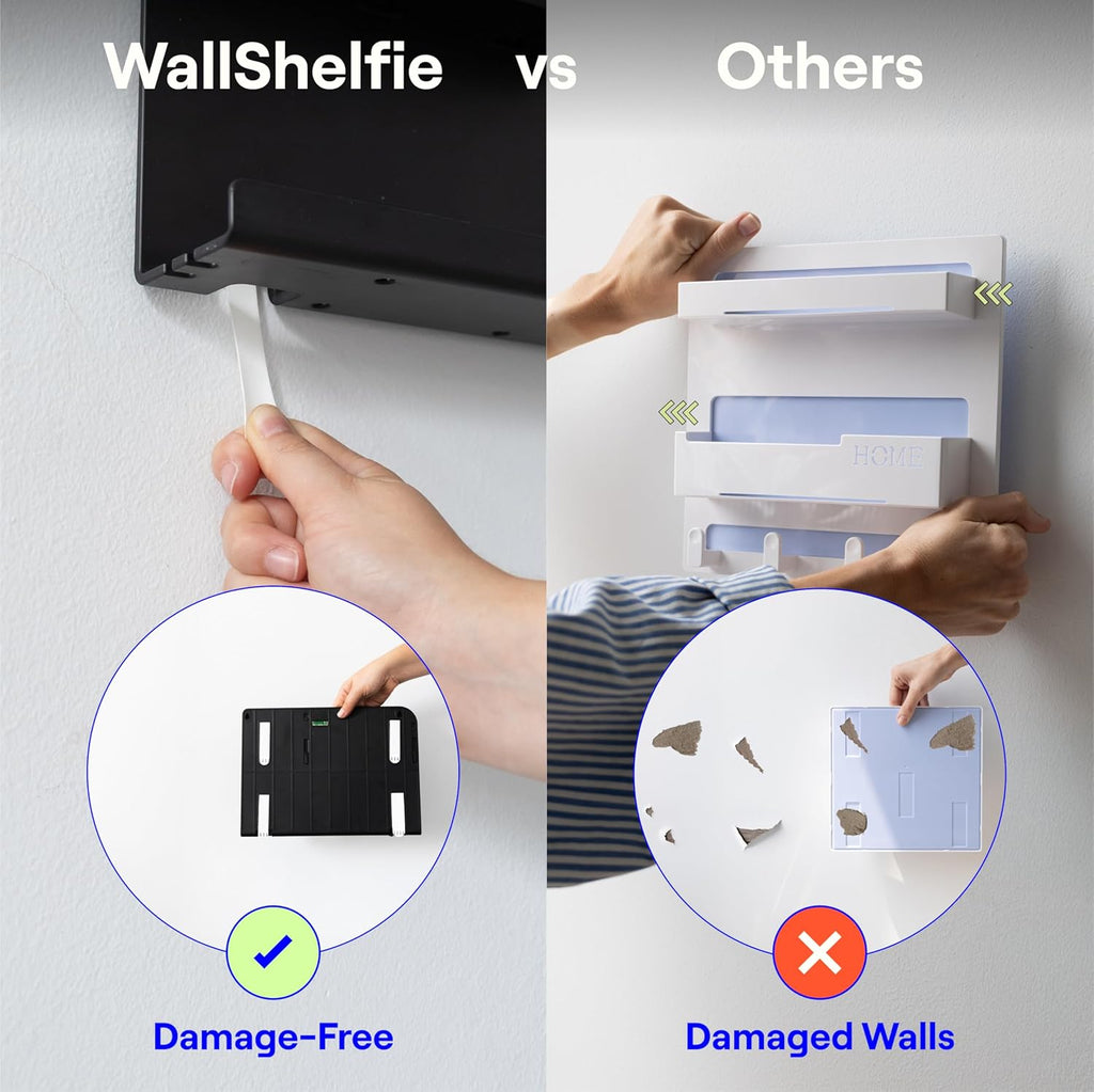 WallShelfie Bedside Wall Organizer & Bedside Shelf, Room Decor, Dorm Room Essential, Floating Bedside Shelf Wall Mount Organizer, Remote Control Holder, RV Accessories, Floating Shelves (White)