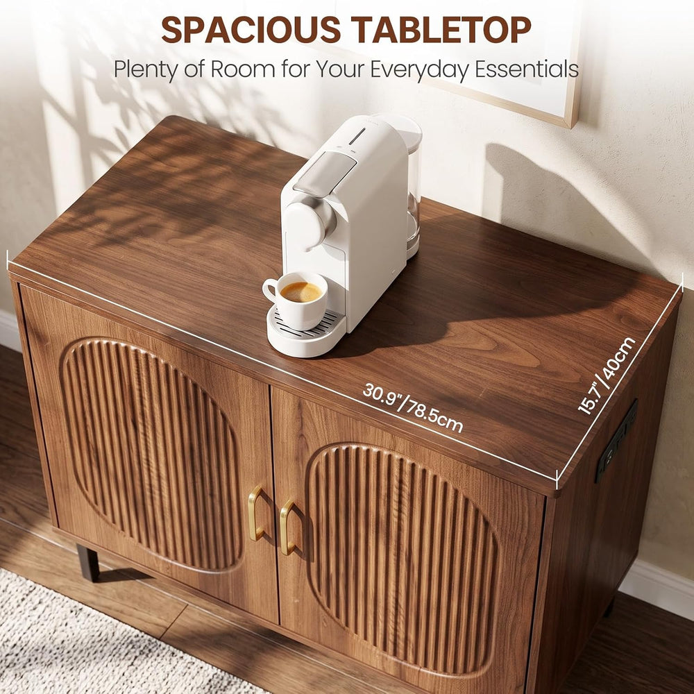 Fluted Buffet Cabinet with Charging Station and 2 Doors