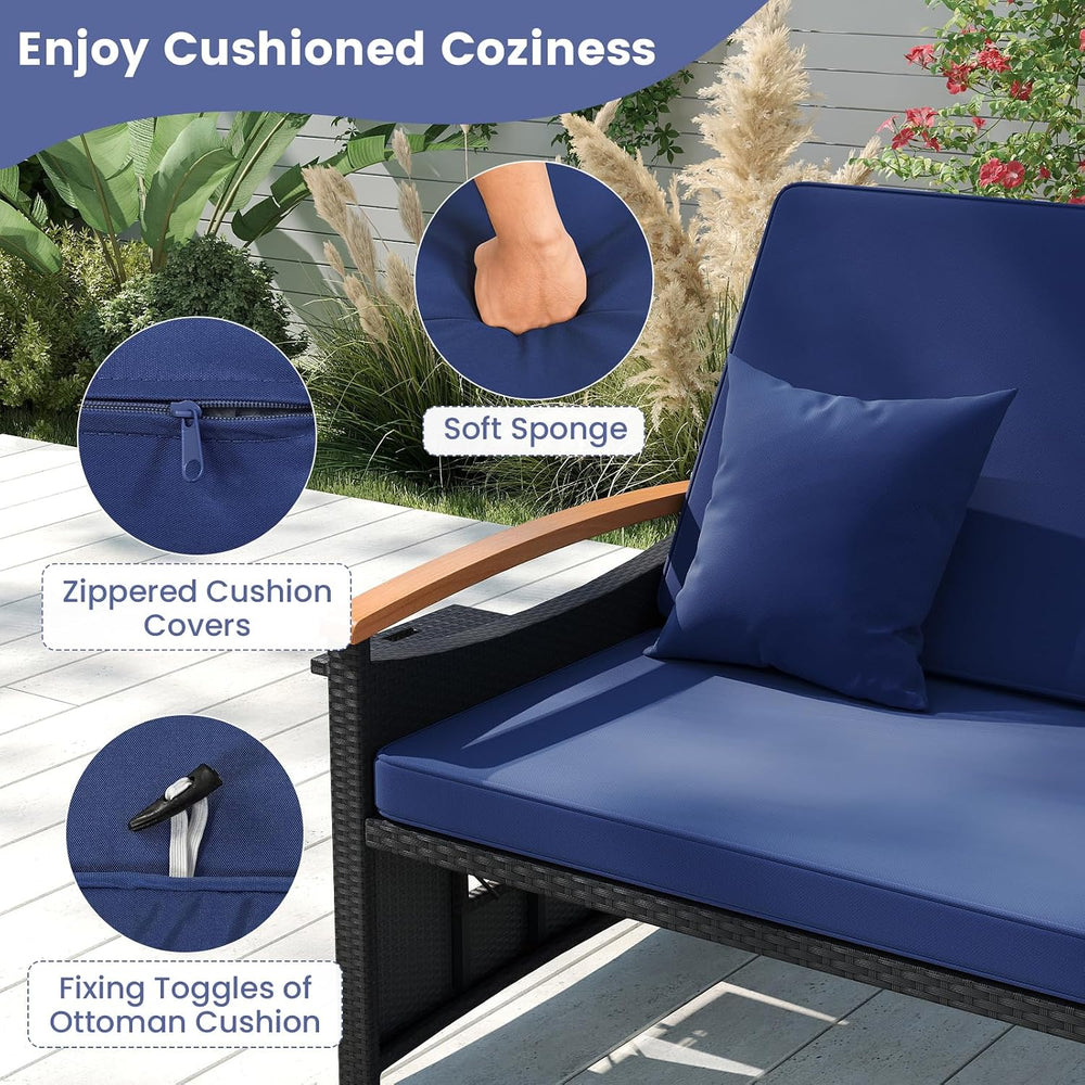 Tangkula Patio Rattan Daybed with 4-Level Adjustable Backrest, Outdoor Wicker...