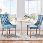 3-Pieces 31.5" Round Dining Table Set for 2, White Dining Table & 2 Velvet Upholstered Dining Chairs for Kitchen Dining Room Apartment Small Space(White Table & Sky Blue Chairs)