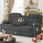 Loveseat Recliner Sofa, Flip Middle Backrest Design 3 Seat Reclining Sofa with Storage Drawer, USB Ports & Cup Holders, Manual Couch for Living Room/RV (New Gray)
