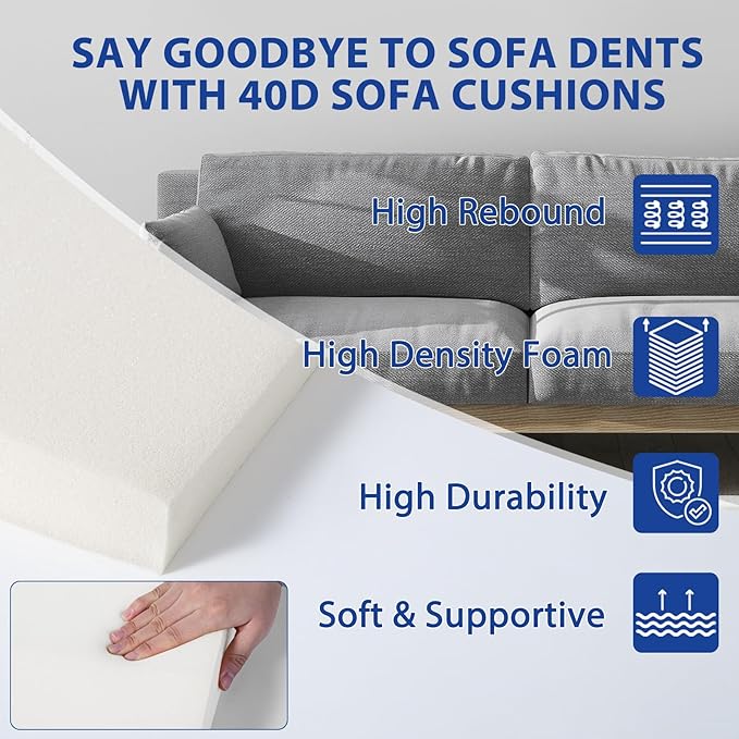 Sofa Couch Cushion Support for Sagging Seats, Trapezoidal 20" x 20" High Density Foam Replacement for Sofa Furniture Seats, Set of 3
