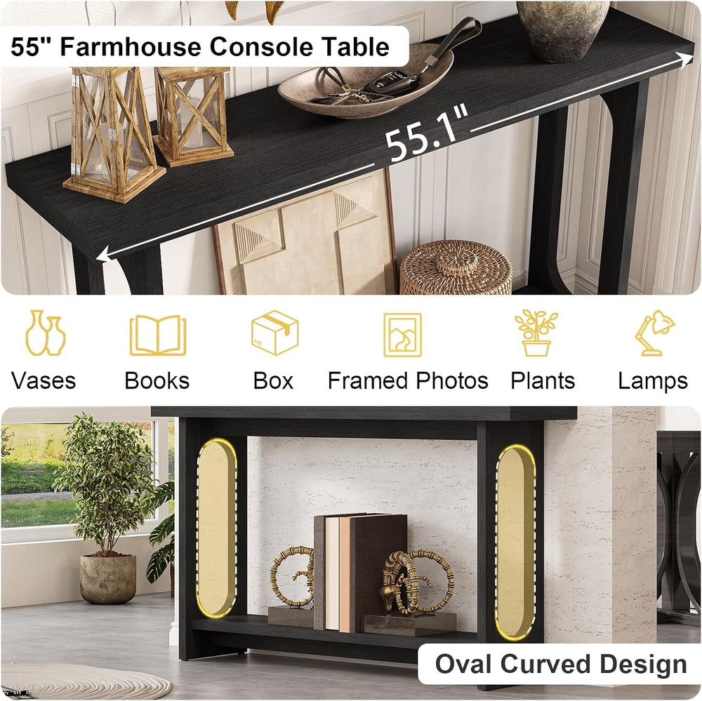 Black Console Table, 55‘’ Wood Entryway Table Narrow Sofa Tables Hallway Tabl...