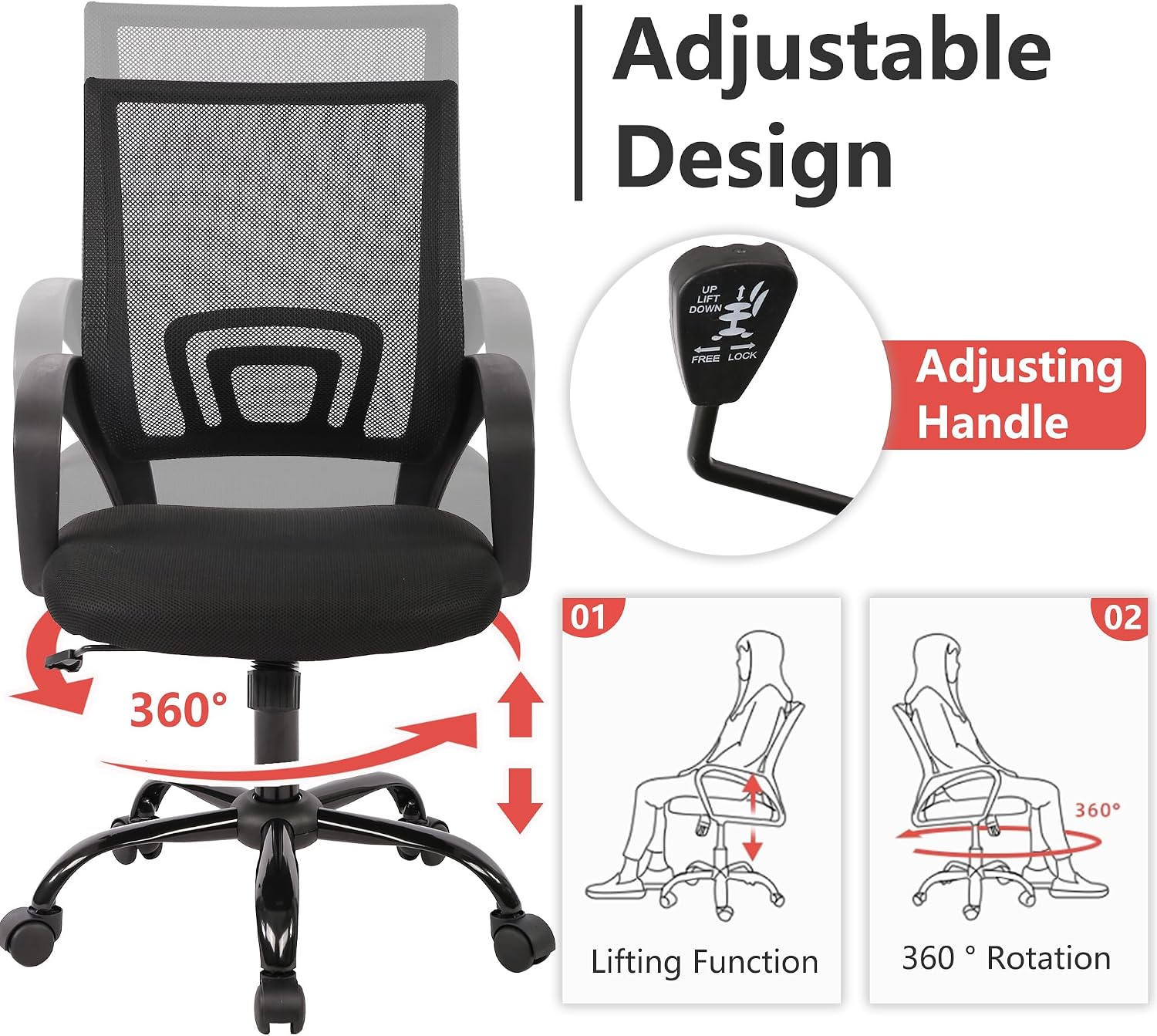 PayLessHere Office Computer Chair Ergonomic Cheap Desk Chair Adjustable Comfortable Mid Back Task Rolling Swivel with Lumbar Support for Home Office (Pack of 1, Black)