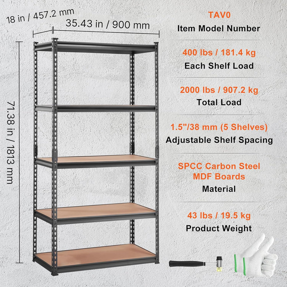 VEVOR Storage Shelving Unit, 5-Tier Adjustable, 2000 lbs Capacity, Heavy Duty...