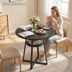 MAHANCRIS 31.5" Round Dining Table for 2-4, Farmhouse Kitchen Table with Storage Shelf, Small Circle Dining Table Space Saving, for Dining Room, Kitchen, Living Room, Black DTBK8201