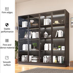 Wooden Display Storage Cabinet with Glass Door, LED Lights,Showcase for Collections, Perfume, Vinyl Albums, Bookcase for Home Office, Living Room, Clinic, Pantry (Black- 4 Layers)