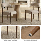 VKNOW Wooden Dining Chairs Set of 4, Modern Upholstered Dining Room Chairs with Walnut Wood Legs and Curved Backrest, Fabric Kitchen Chairs for Farmhouse/Living Room/Dining Room, Beige